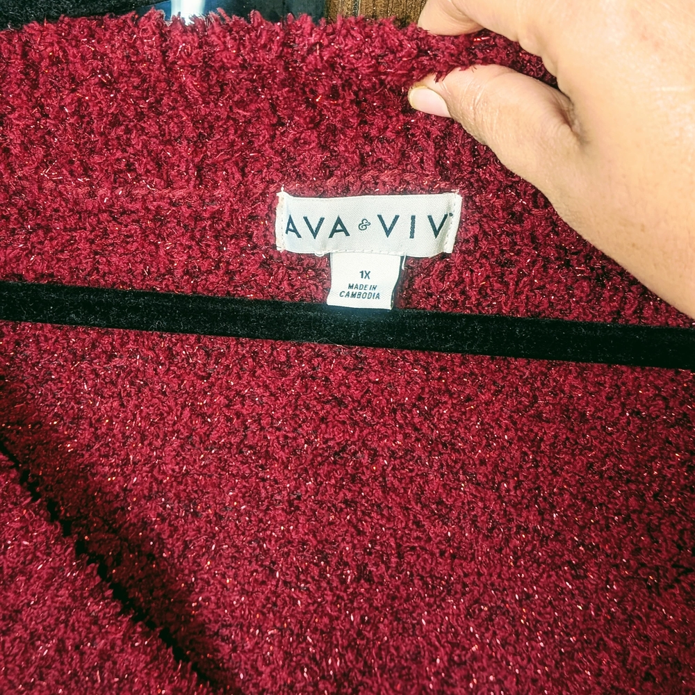 Ava & Viv Burgundy Marled V-Neck Boucle Knit Sweater Plus Size 1x - Picture 4 of 6